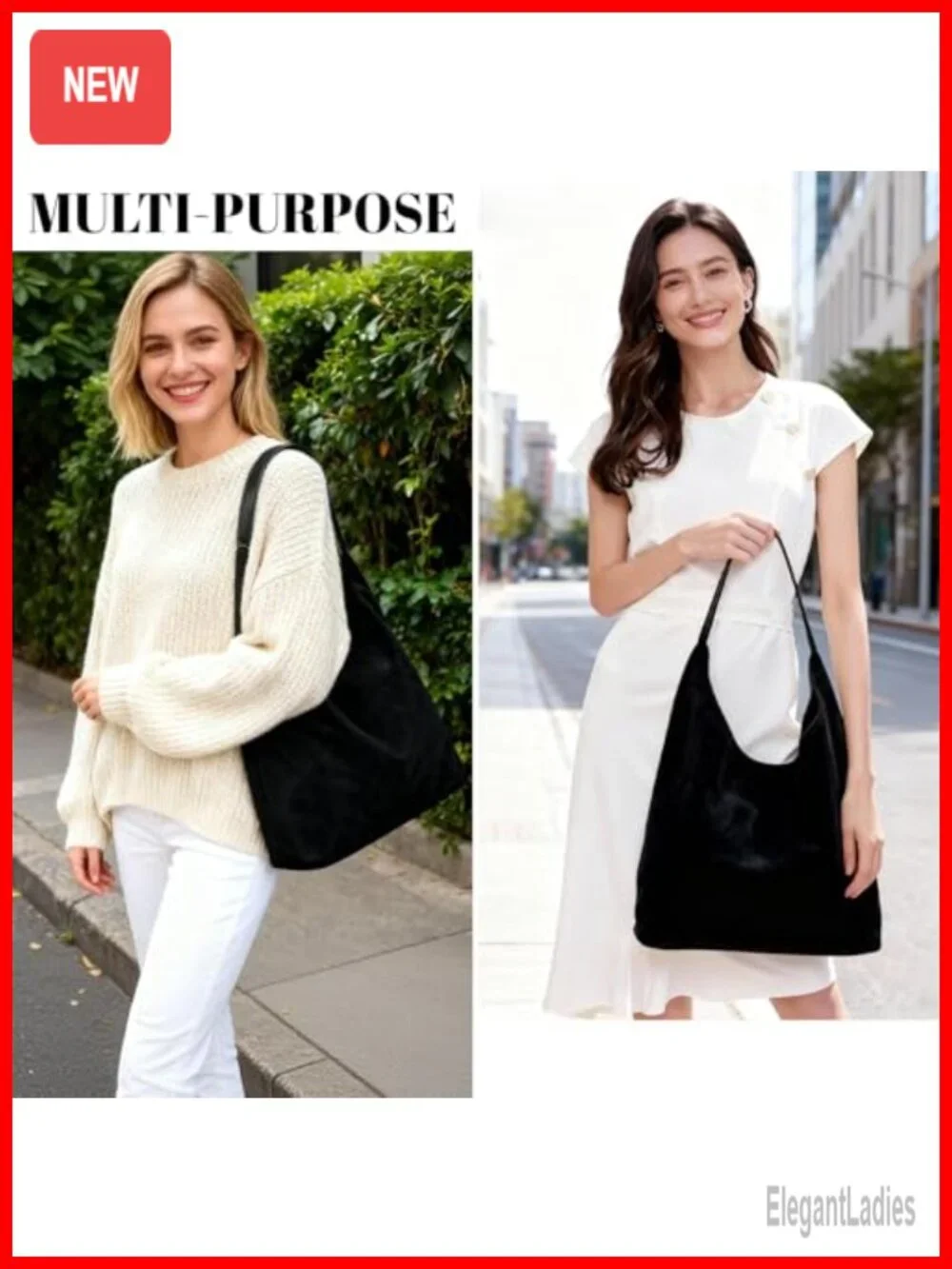 Faux Suede Hobo Shoulder Bag Slouchy Tote Handbag for Work Daily Use